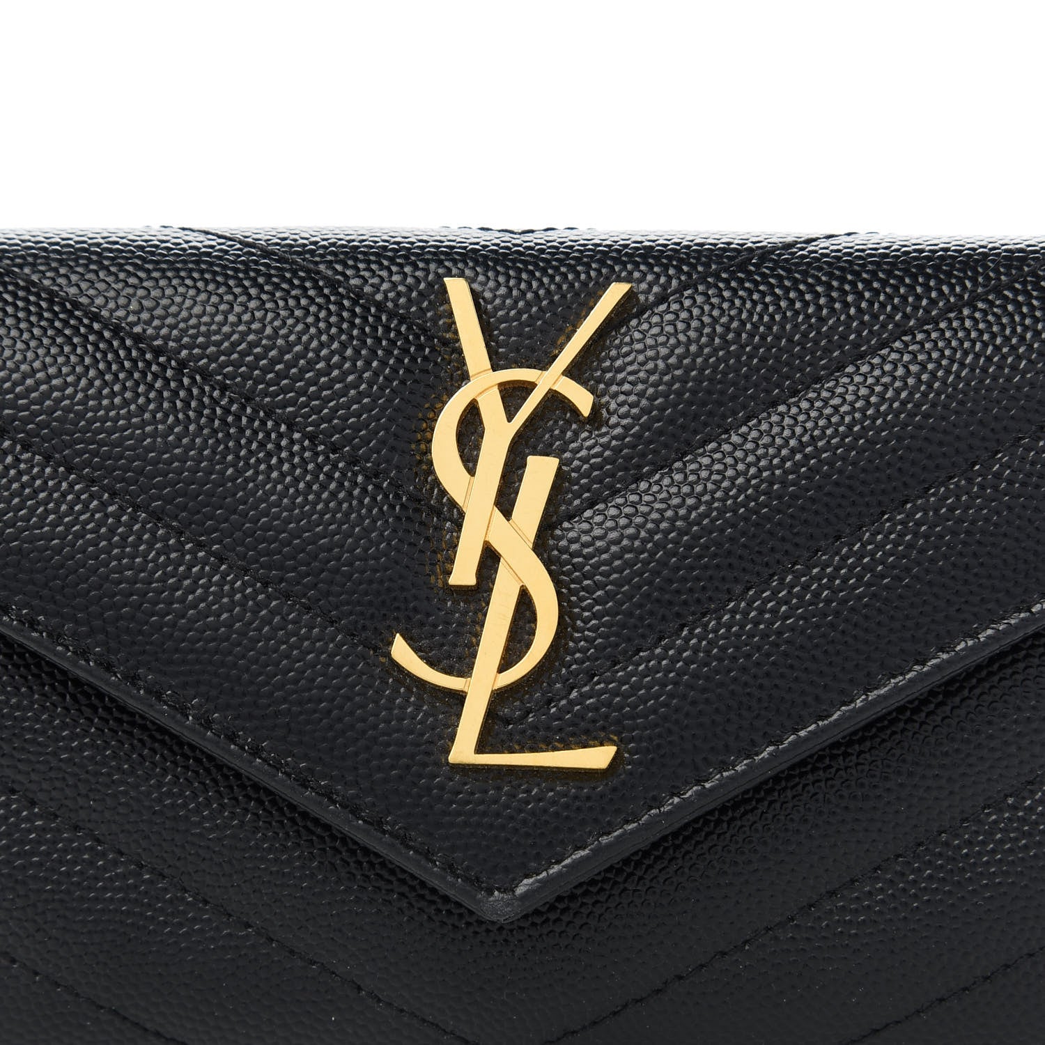 Saint Laurent Grain De Poudre Matelasse Chevron Small Monogram Envelope Wallet Black 10 of 10
