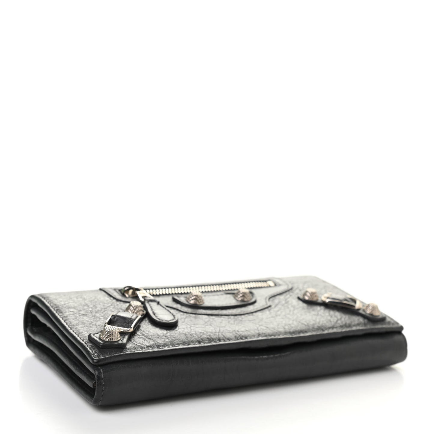 Agneau Giant 12 Silver Hardware Money Wallet Gris Fossile
