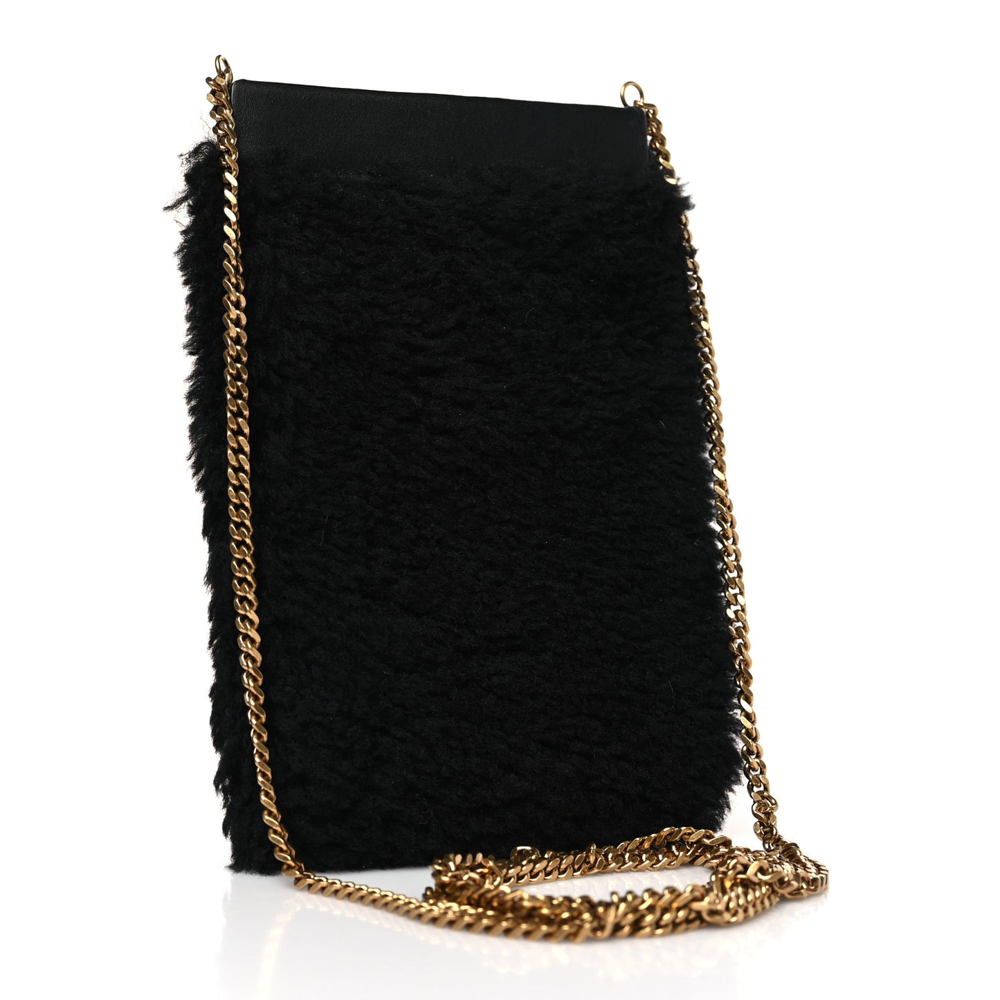 Shearling Mini Pac Pac Pouch On Chain Black