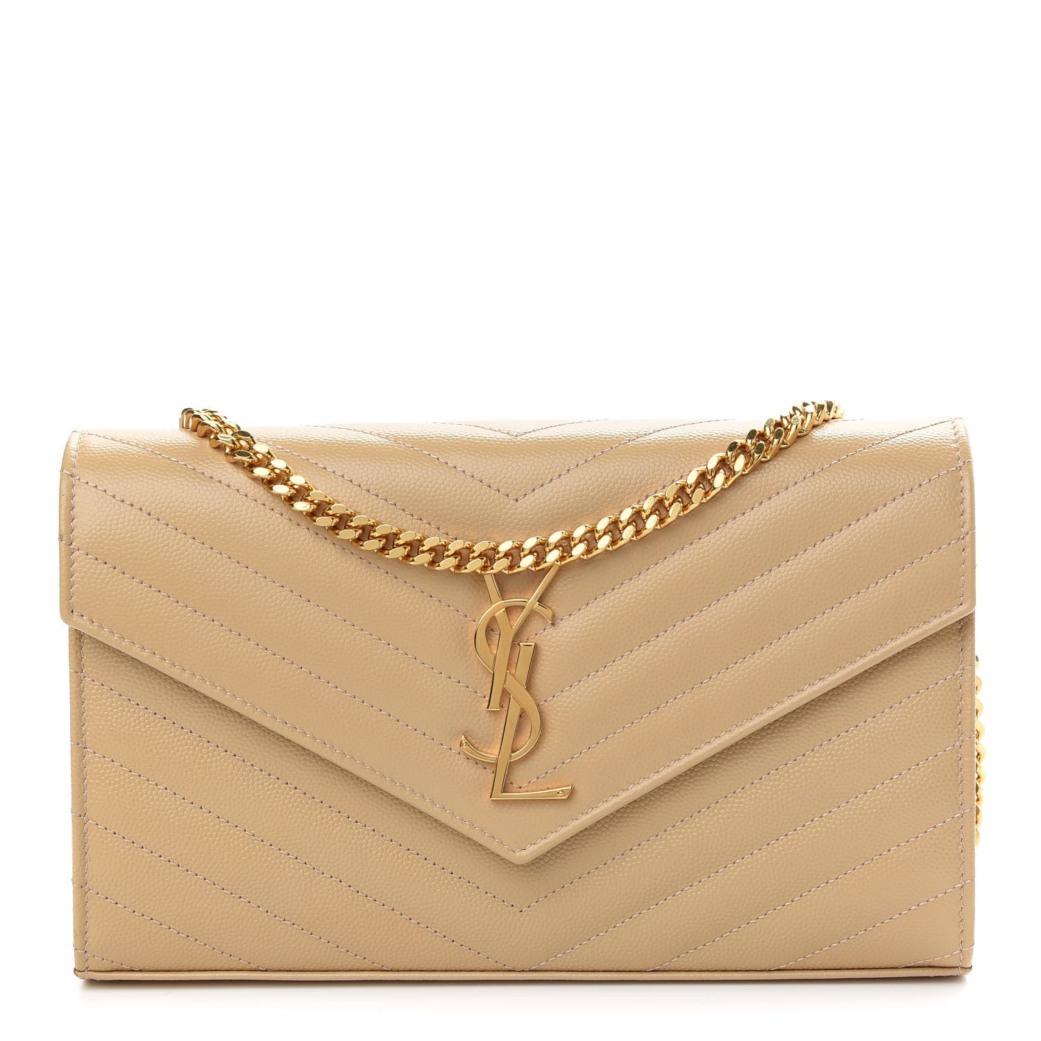 Saint Laurent Grain De Poudre Matelasse Chevron Monogram Chain Wallet Nude Powder 1 of 8
