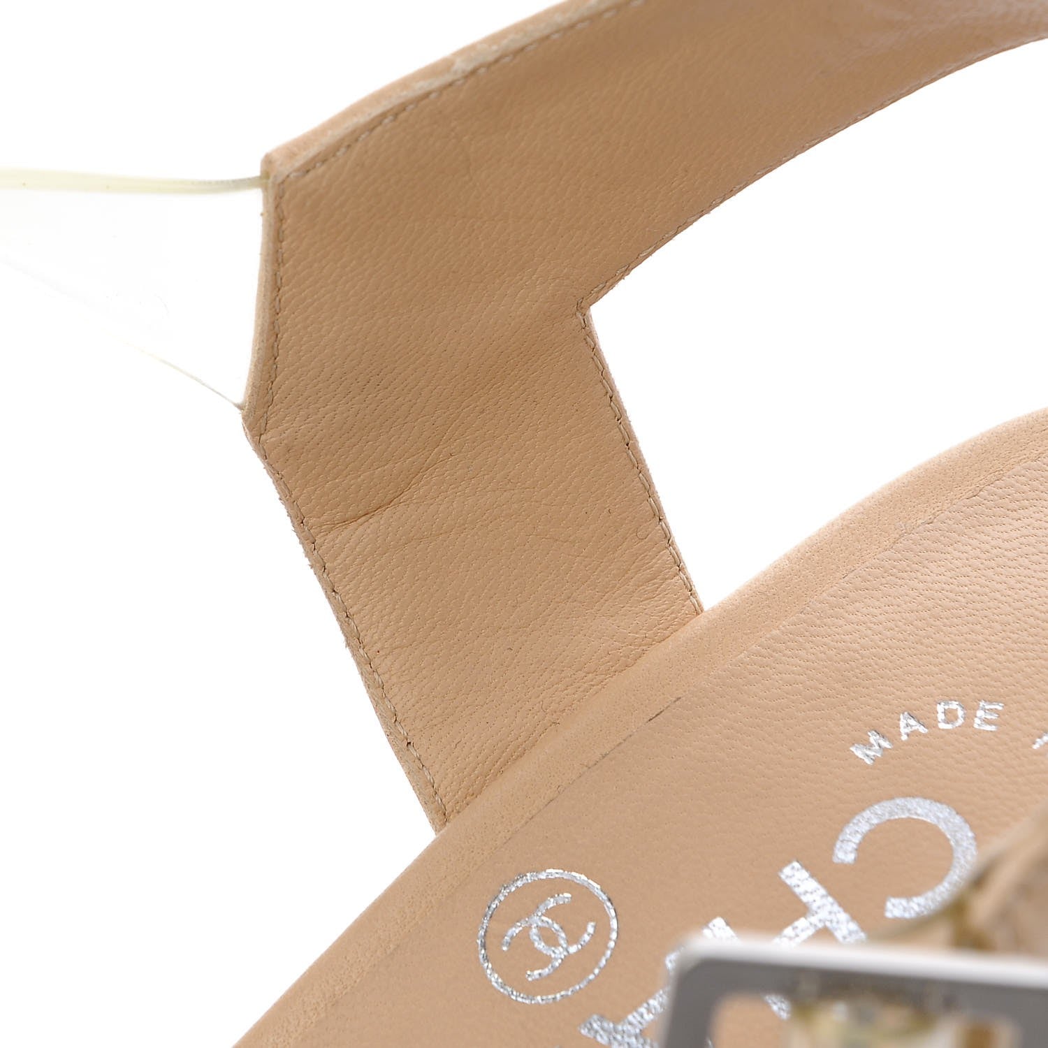 Chanel Lambskin Striped Wedge Sandals 35 Beige Black 16 of 21