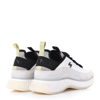 Chanel Nylon Calfskin Suede CC Sneakers 39 White Grey Yellow 4 of 10