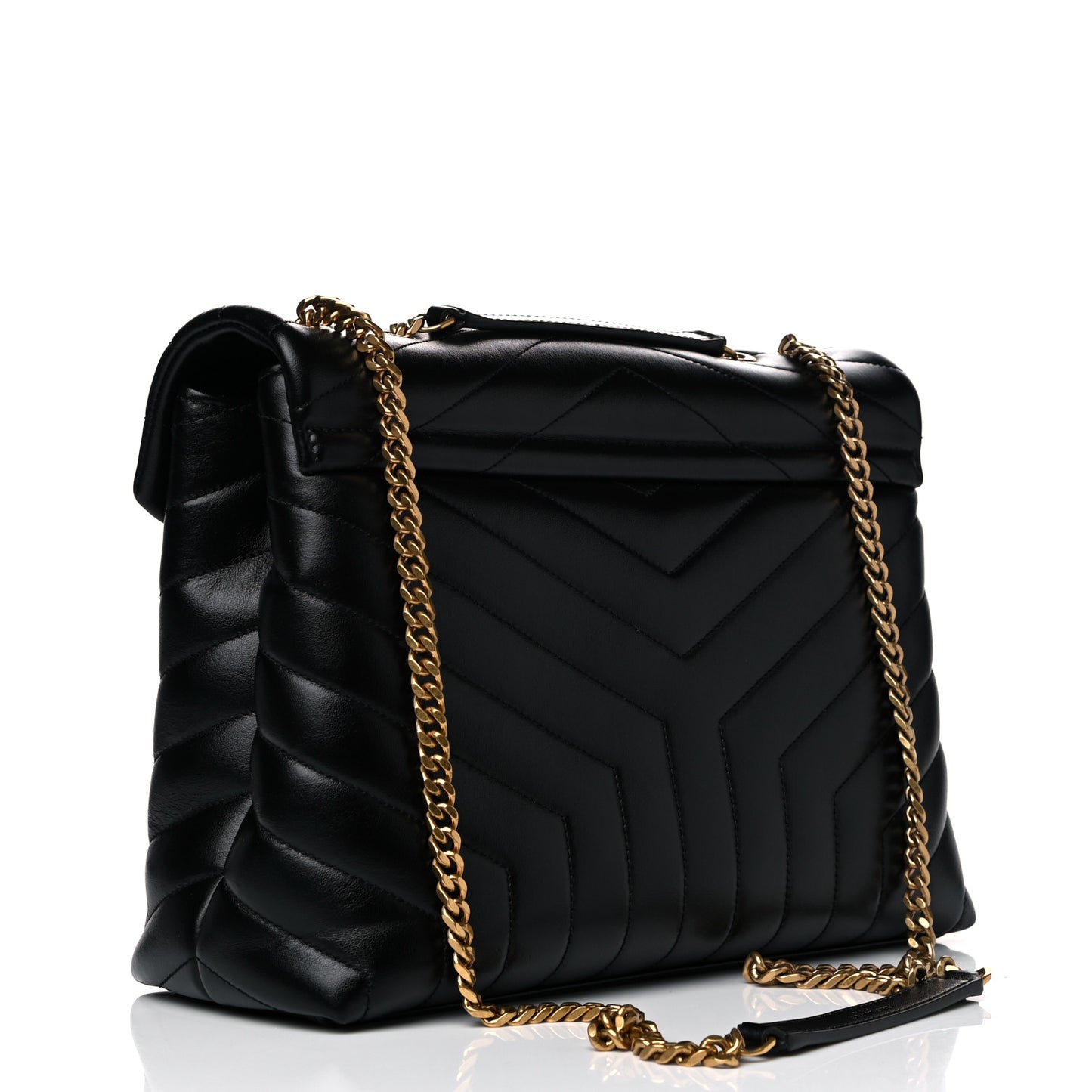 Calfskin Y Quilted Monogram Medium Loulou Chain Satchel Black