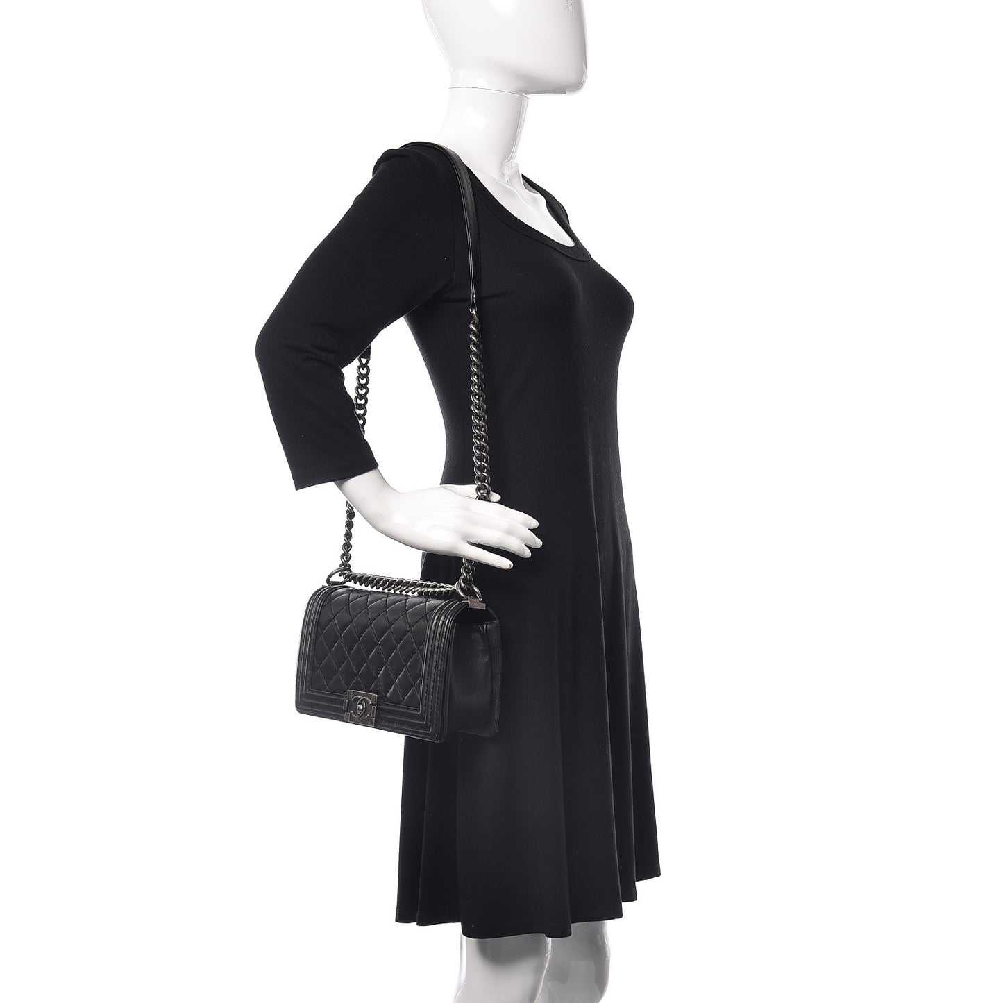 Calfskin Double Stitch Medium Boy Flap Black
