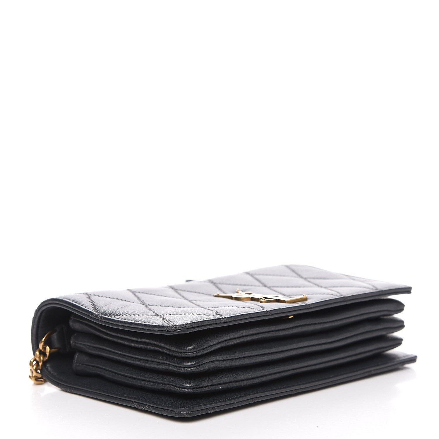 Saint Laurent Lambskin Diamond Quilted Monogram Angie Chain Bag Dark Smog 3 of 11