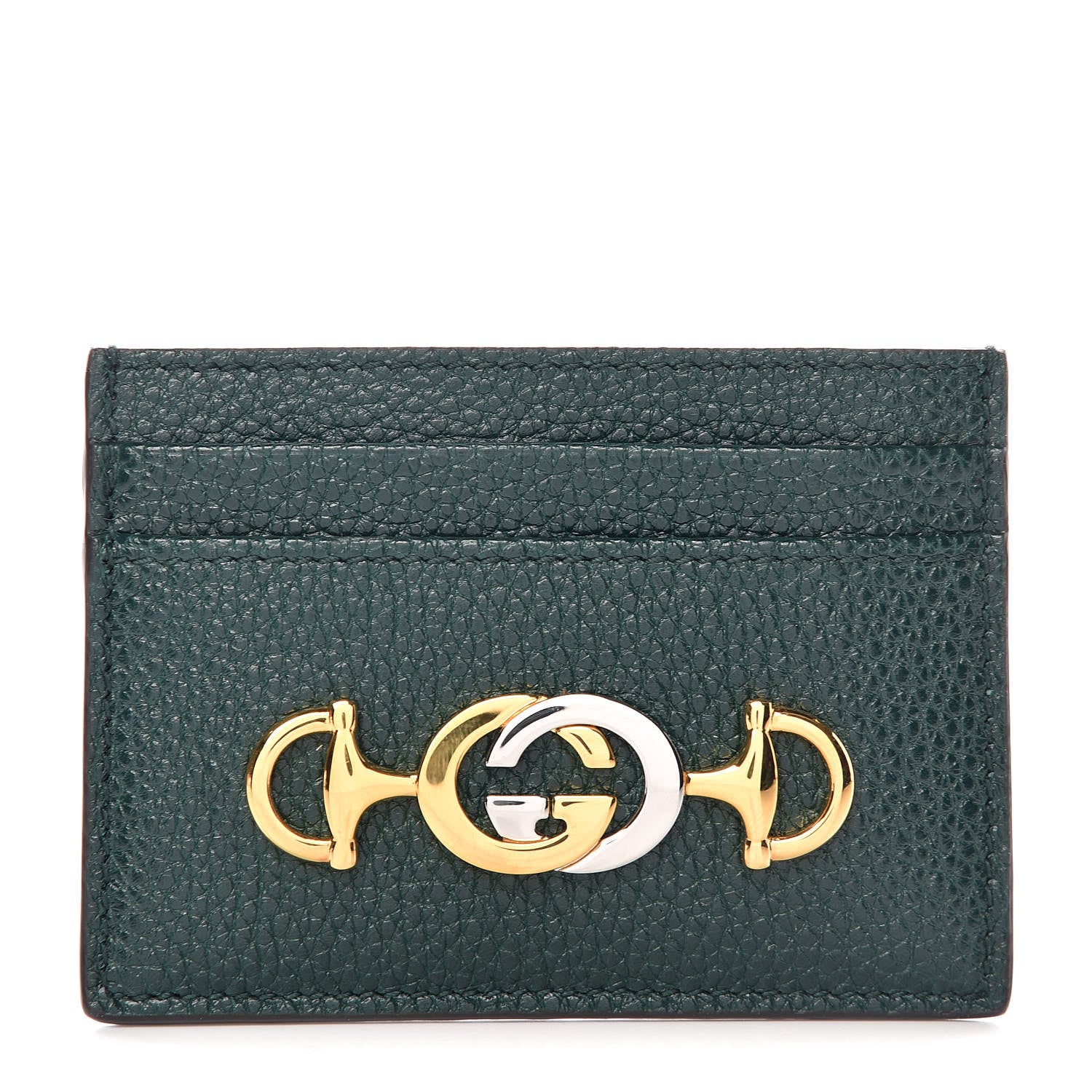Gucci Grainy Calfskin Zumi Card Holder Vintage Green 1 of 7