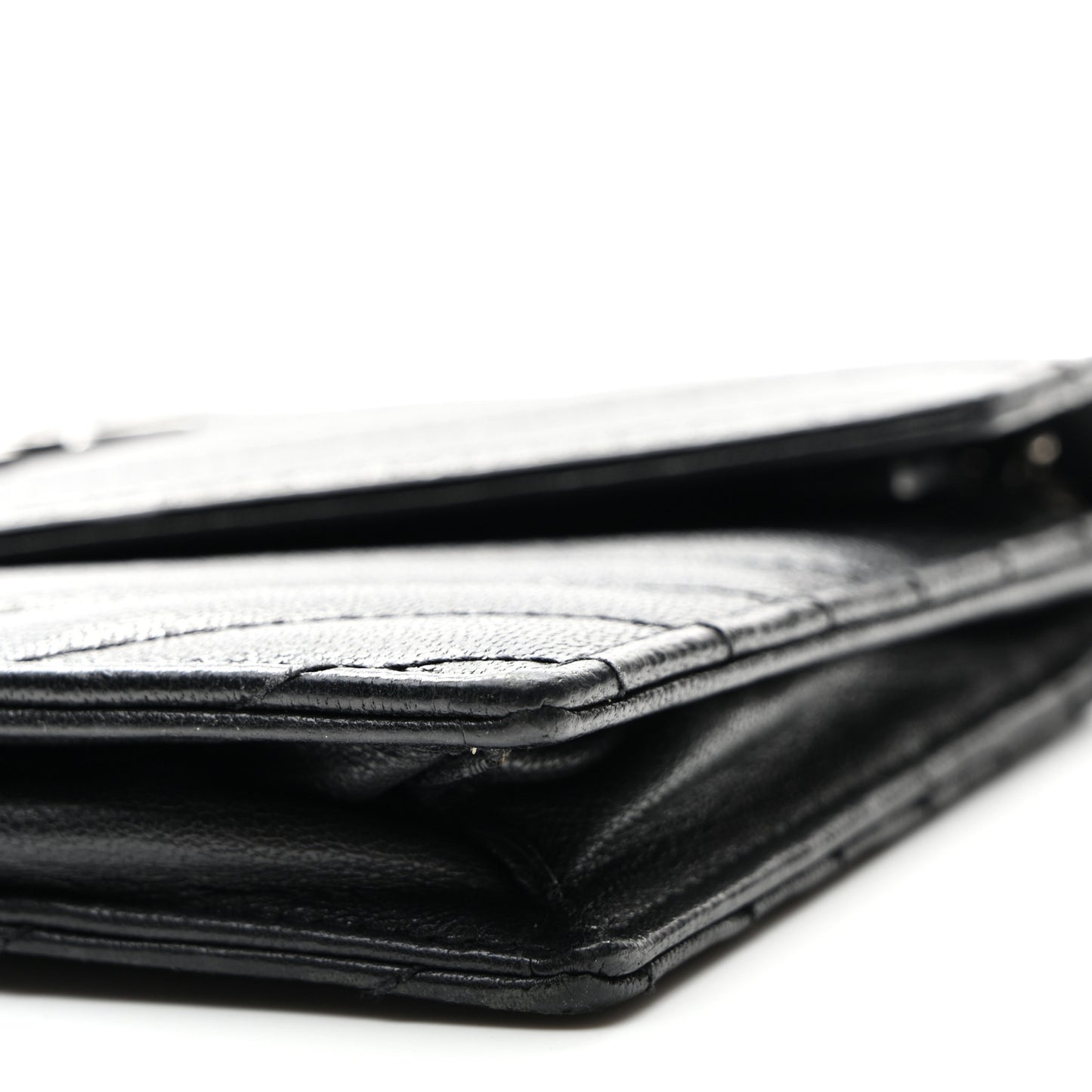 Calfskin Matelasse Chevron Monogram Envelope Chain Wallet Black
