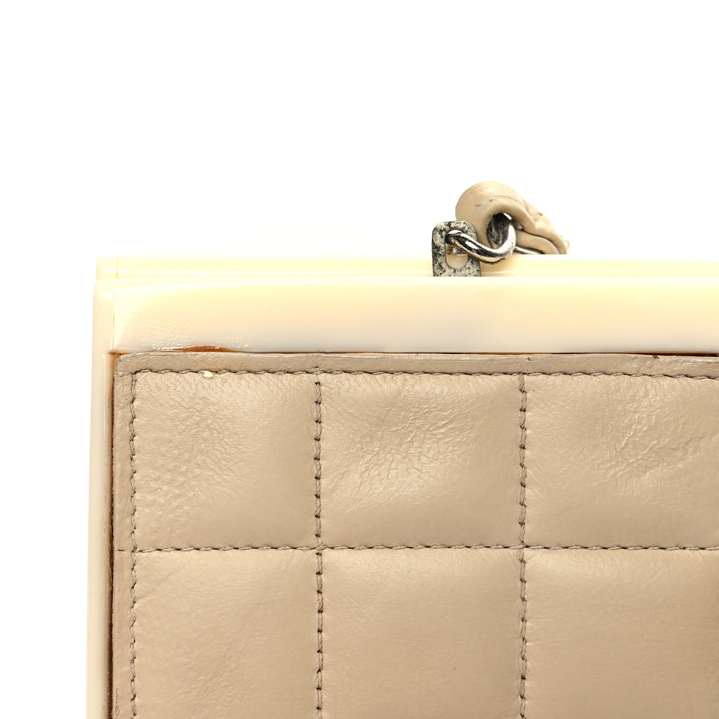 Lambskin Plexiglass Chocolate Bar Clutch Beige