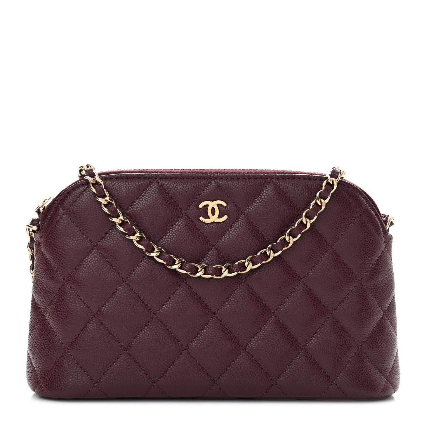 Caviar Quilted Classic Clutch With Chain Burgundy