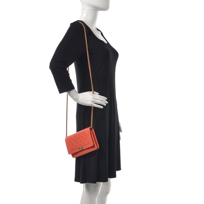 Chanel Lambskin Quilted Boy Wallet On Chain WOC Orange 2 of 11