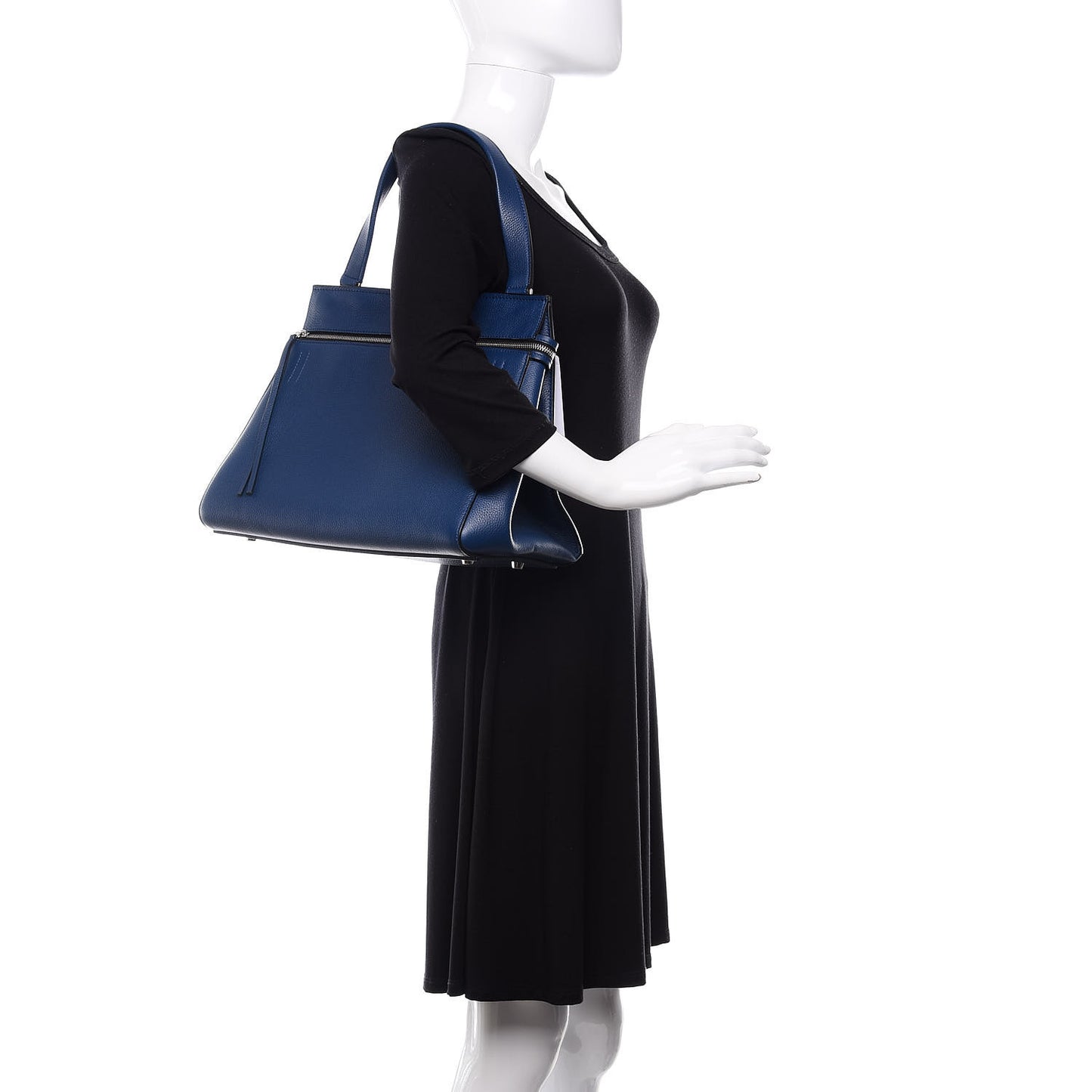 Drummed Calfskin Medium Edge Shoulder Bag Navy