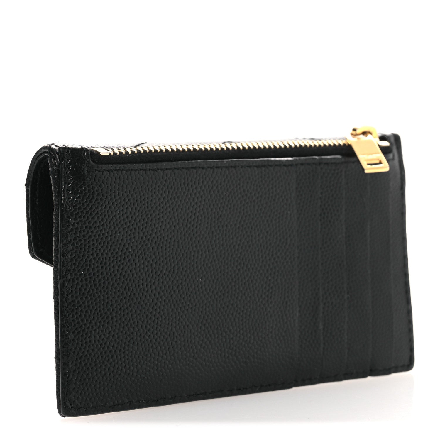 Saint Laurent Grain De Poudre Matelasse Chevron Monogram Compact Wallet Black 3 of 9