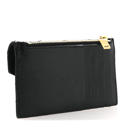 Saint Laurent Grain De Poudre Matelasse Chevron Monogram Compact Wallet Black 3 of 9