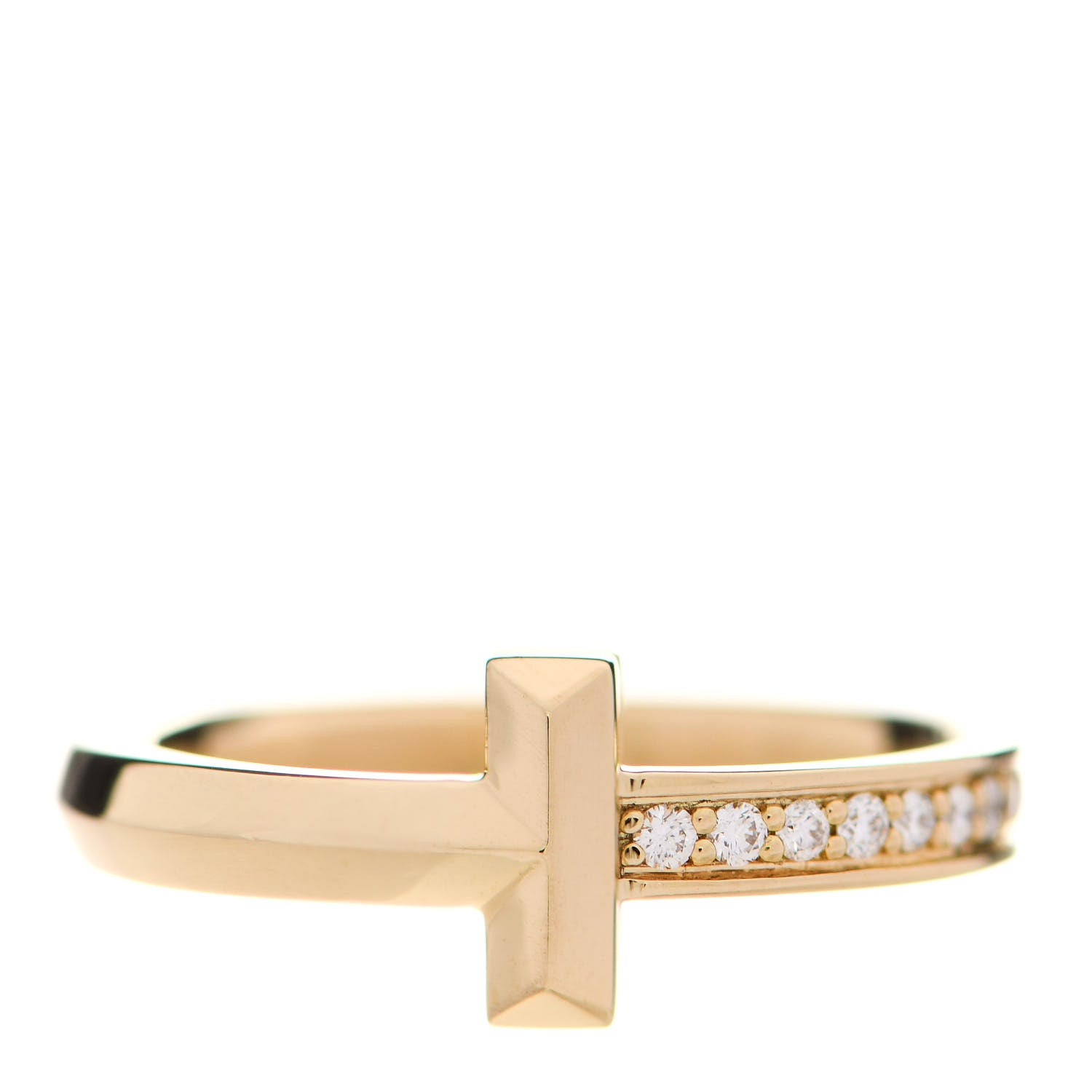Tiffany 18K Yellow Gold Diamond T T1 Ring 52 6 1 of 5