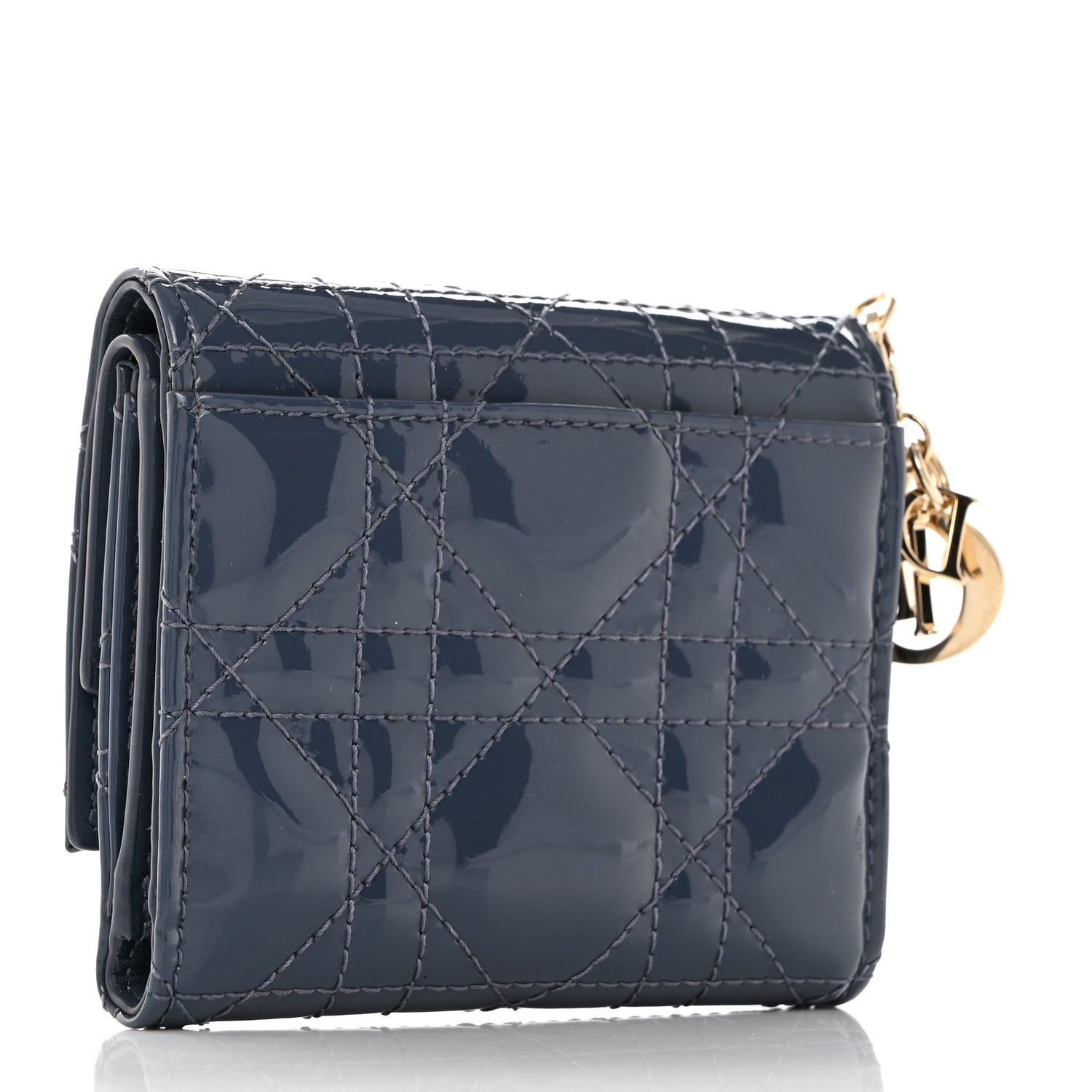Christian Dior Patent Cannage Lady Dior Lotus Wallet Denim Blue 3 of 8