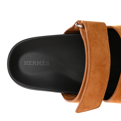 Hermes Suede Goatskin Womens Chypre Sandals 37.5 Naturel 7 of 12