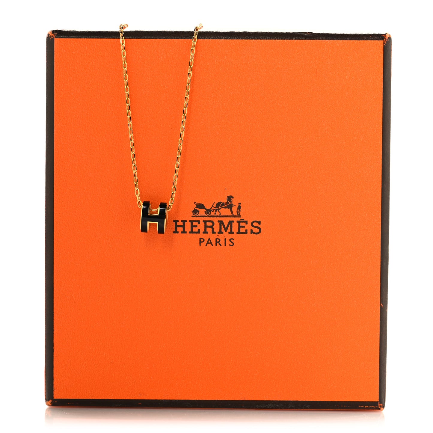 Lacquered Gold Mini Pop H Pendant Necklace Black