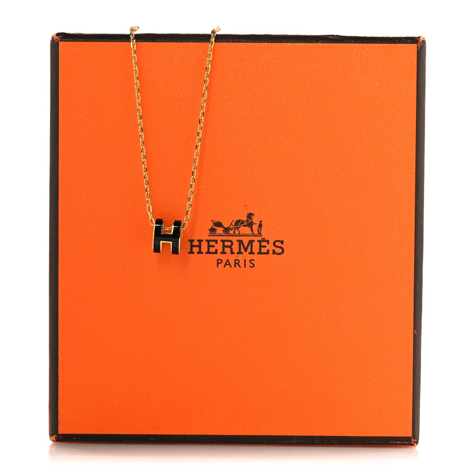Hermes Lacquered Gold Mini Pop H Pendant Necklace Black 6 of 6