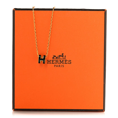 Hermes Lacquered Gold Mini Pop H Pendant Necklace Black 6 of 6