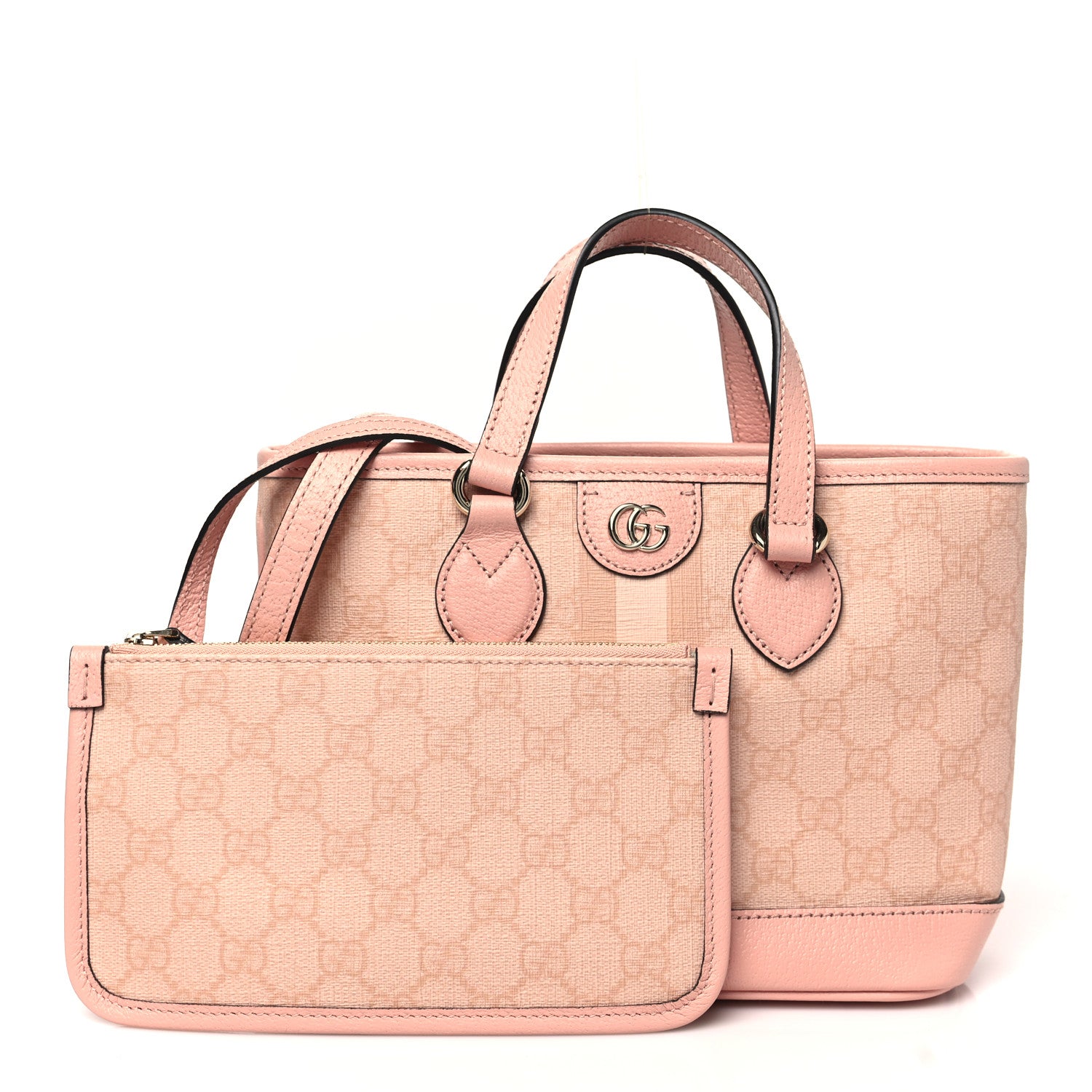 Gucci GG Supreme Monogram Textured Dollar Calfskin Mini Ophidia Shoulder Tote Bag Rose Pink 3 of 11
