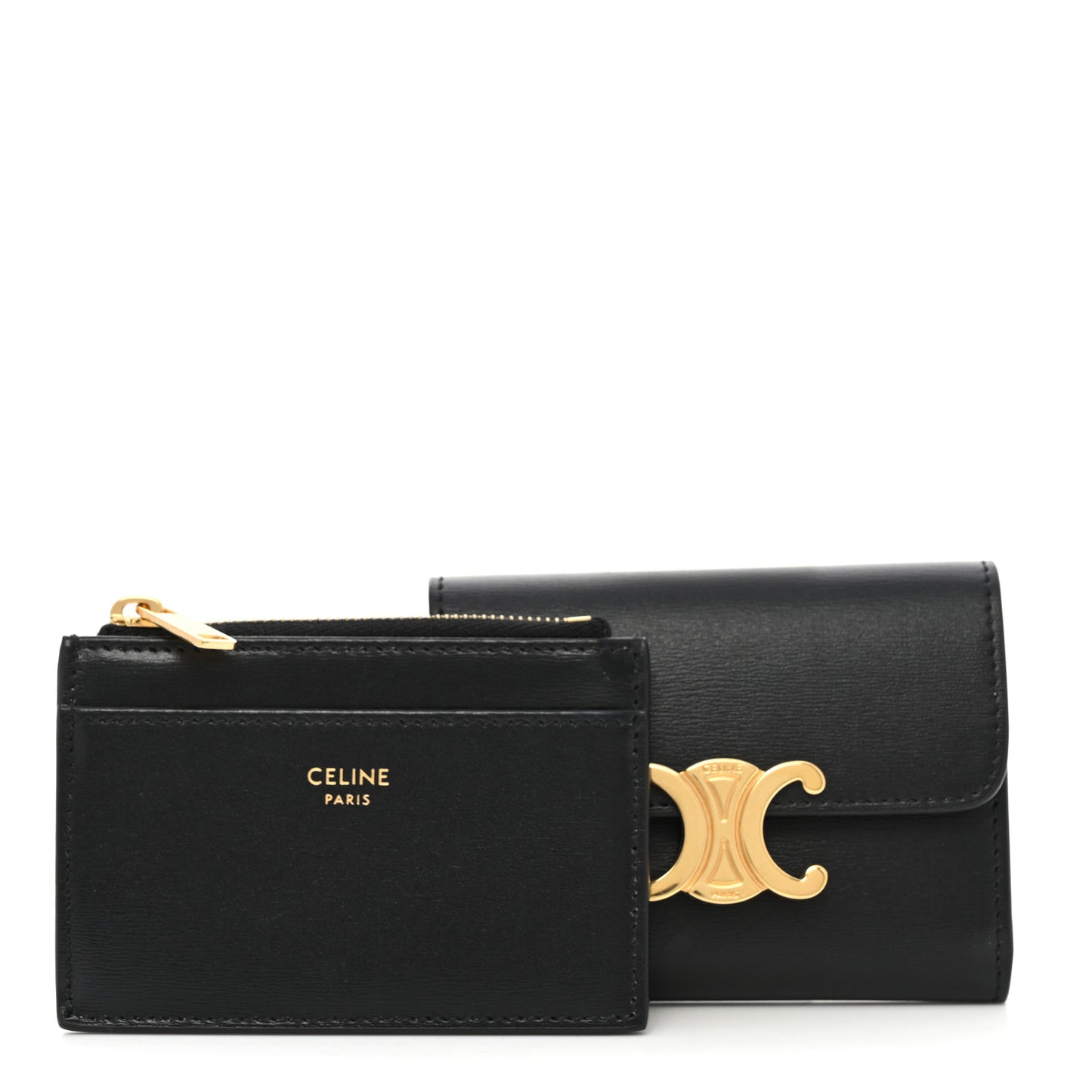 Calfskin Compact Triomphe Wallet With Coin Purse Black