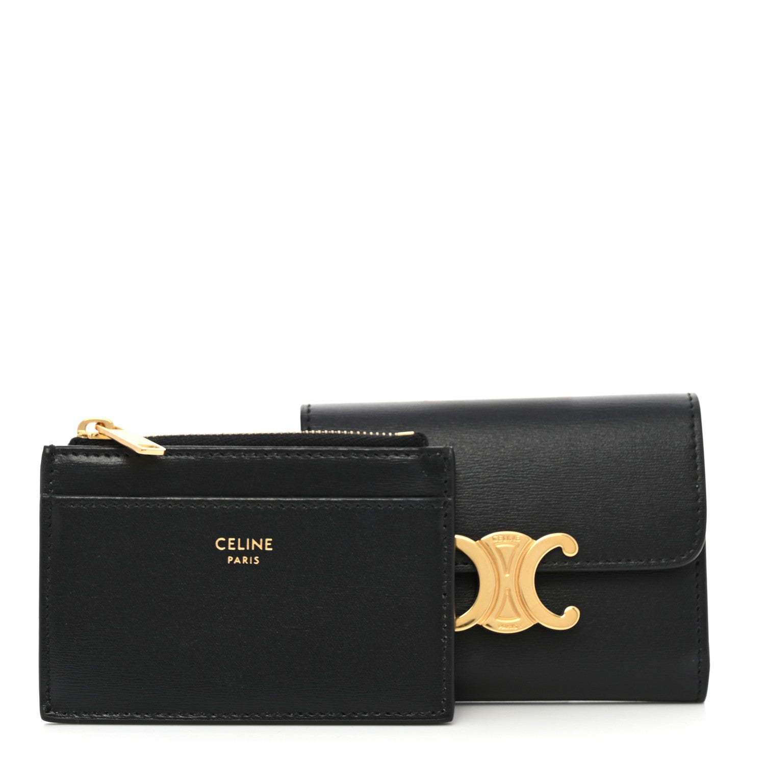 Celine Calfskin Compact Triomphe Wallet With Coin Purse Black 1 of 9