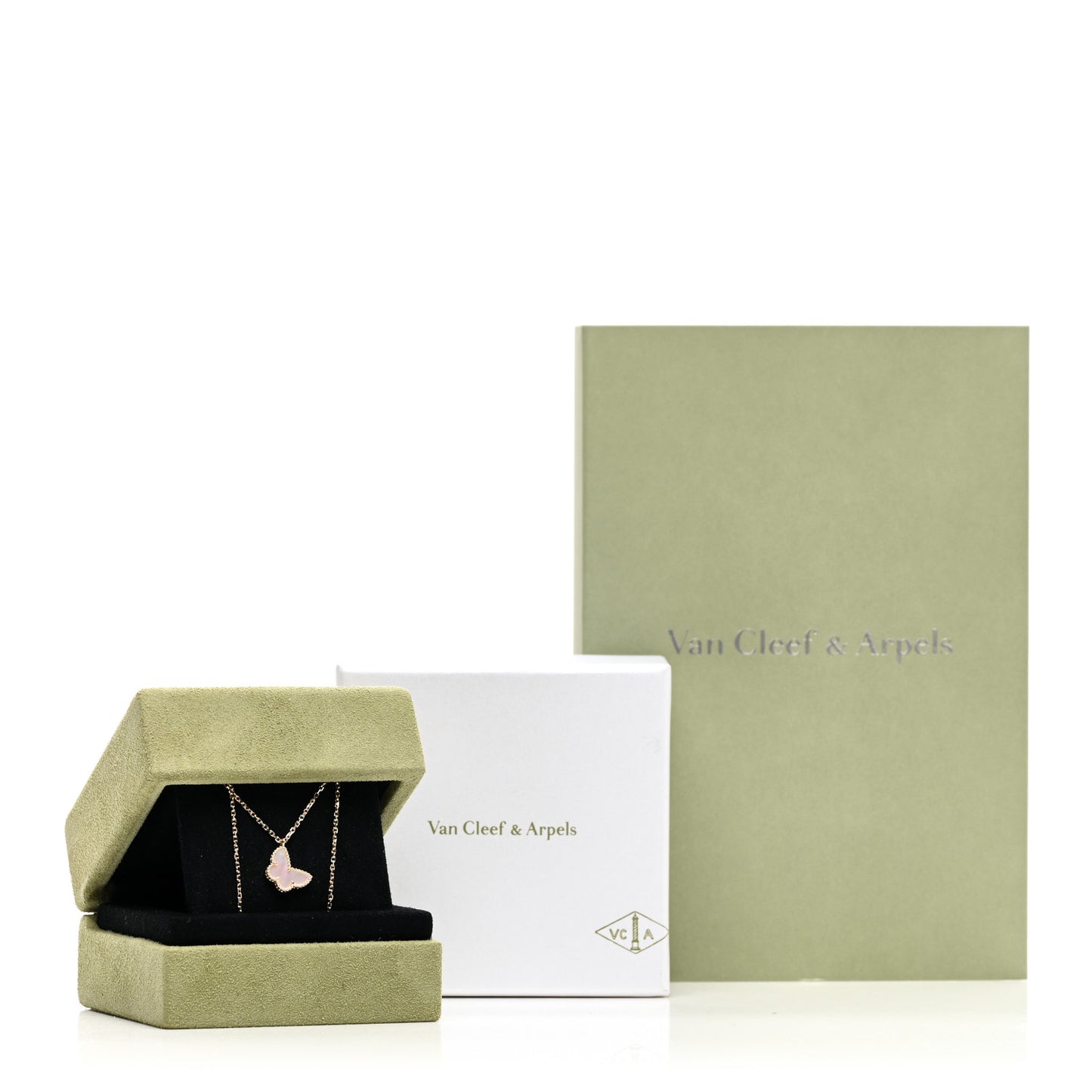 18K Yellow Gold Mother of Pearl Sweet Alhambra Butterfly Pendant Necklace