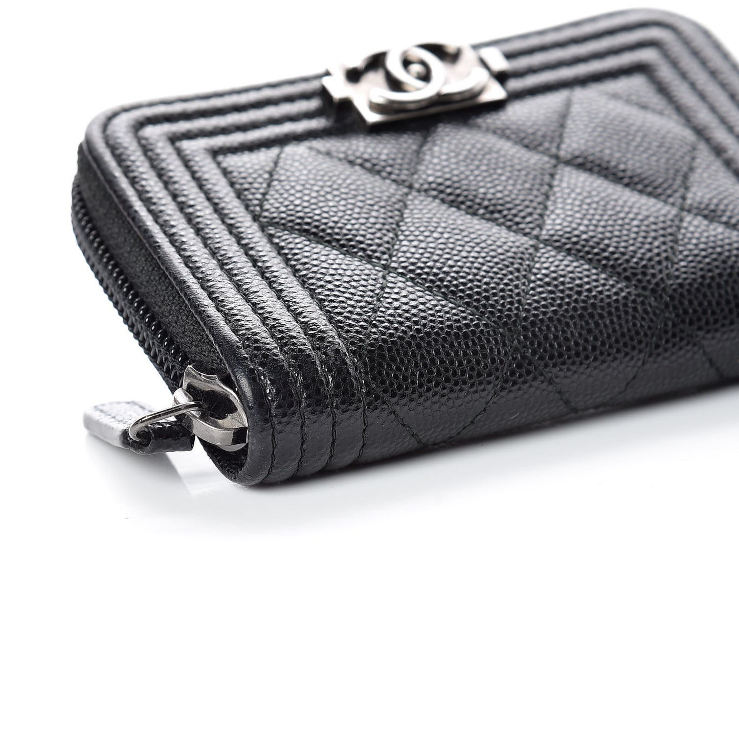 Caviar Quilted Boy Zip Around Coin Purse Wallet Black