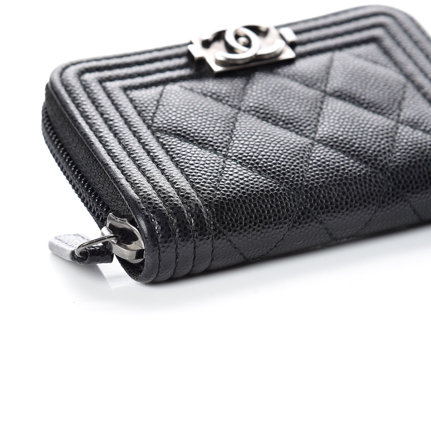 Chanel Caviar Quilted Boy Zip Around Coin Purse Wallet Black 8 of 9