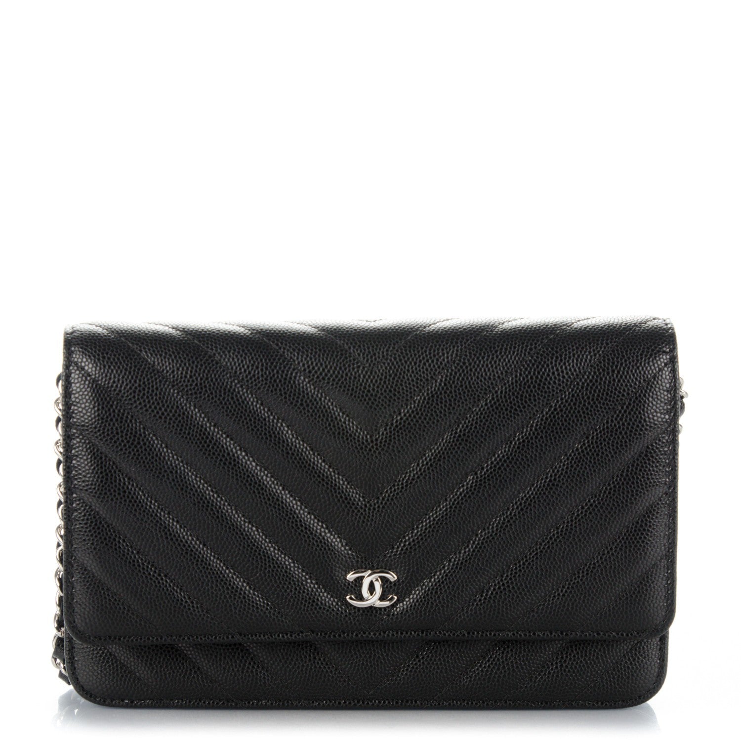 Chanel Caviar Chevron Wallet On Chain WOC Black 1 of 8