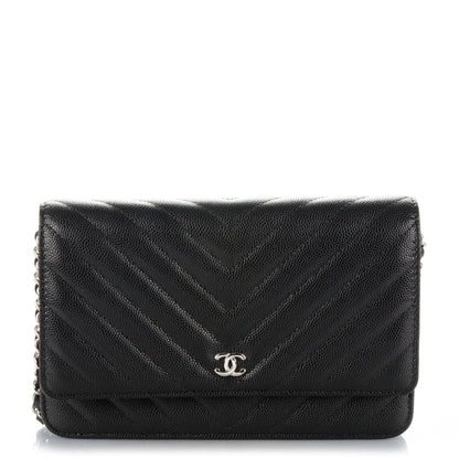 Chanel Caviar Chevron Wallet On Chain WOC Black 1 of 8