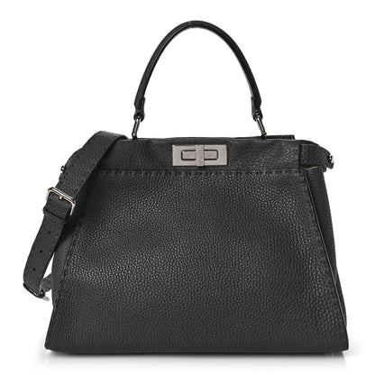 Fendi Cuoio Romano Selleria Bi-Color Medium Peekaboo Iconic Satchel Asfalto Latte 1 of 9
