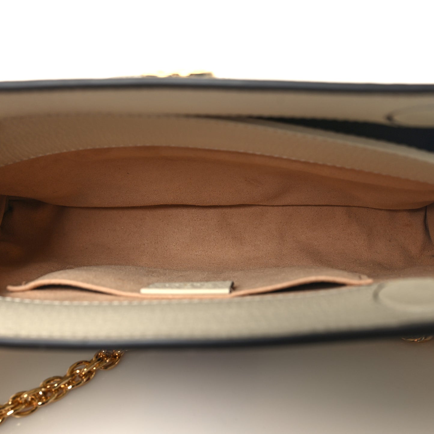 Textured Calfskin Web Small Ophidia Chain Shoulder Bag Mystic White