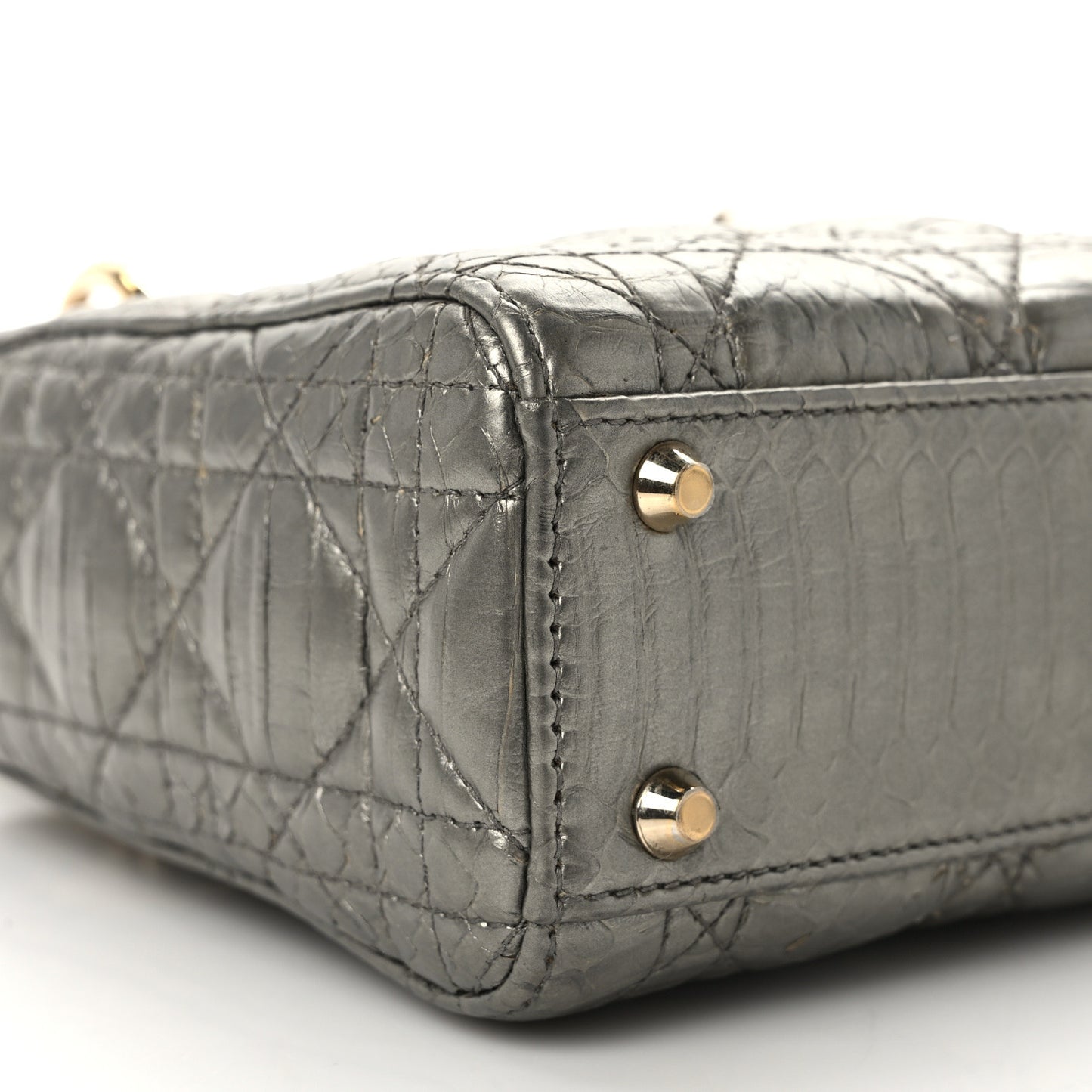 Metallic Snakeskin Cannage Mini Lady Dior Silver