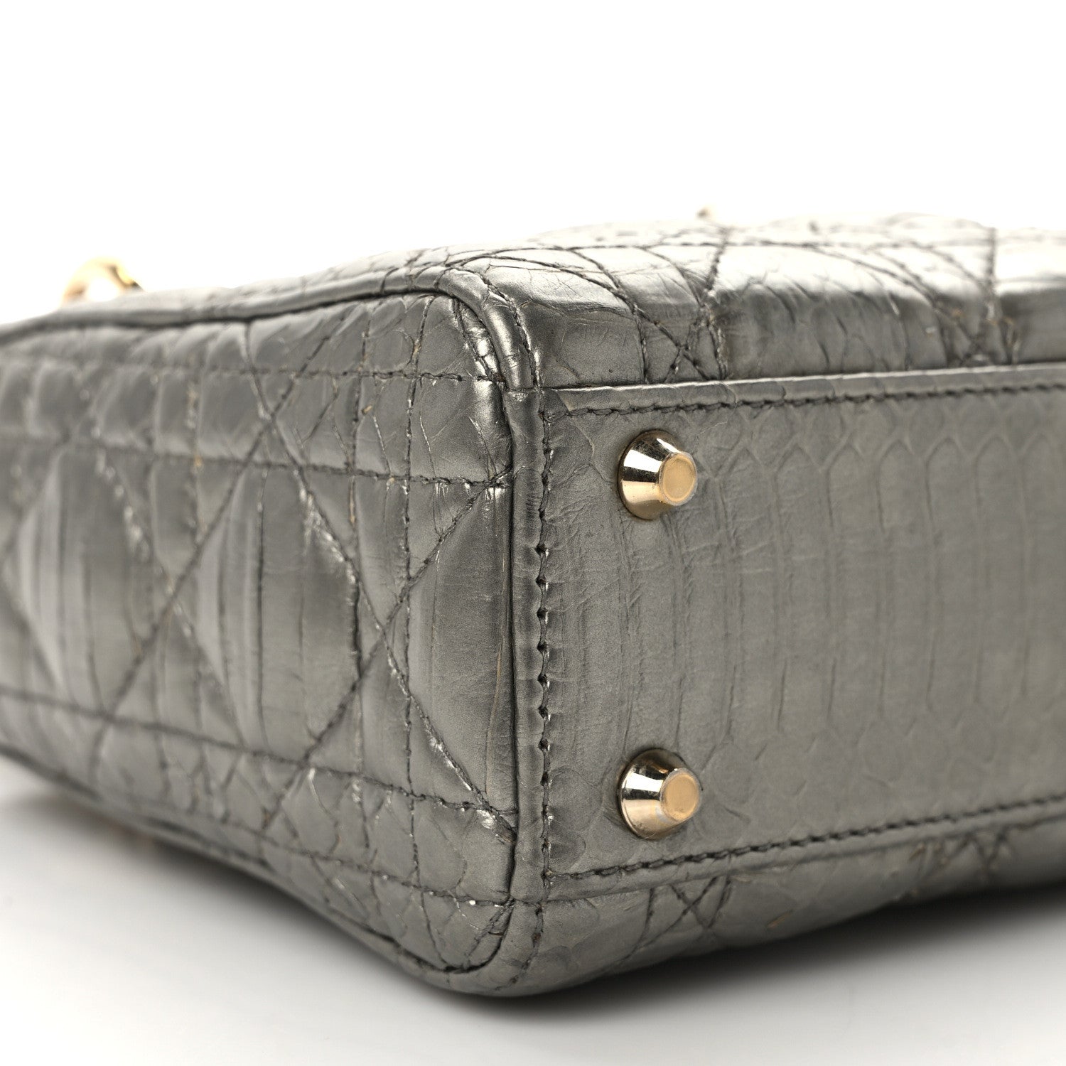 Christian Dior Metallic Snakeskin Cannage Mini Lady Dior Silver 9 of 14