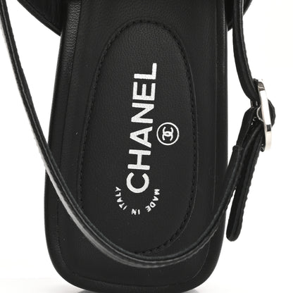 Chanel Lambskin Camellia Thong Sandals 38 Black White 7 of 10