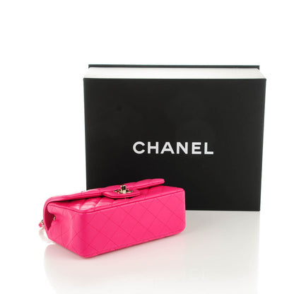 Chanel Lambskin Quilted Mini Rectangular Flap Dark Pink 4 of 8