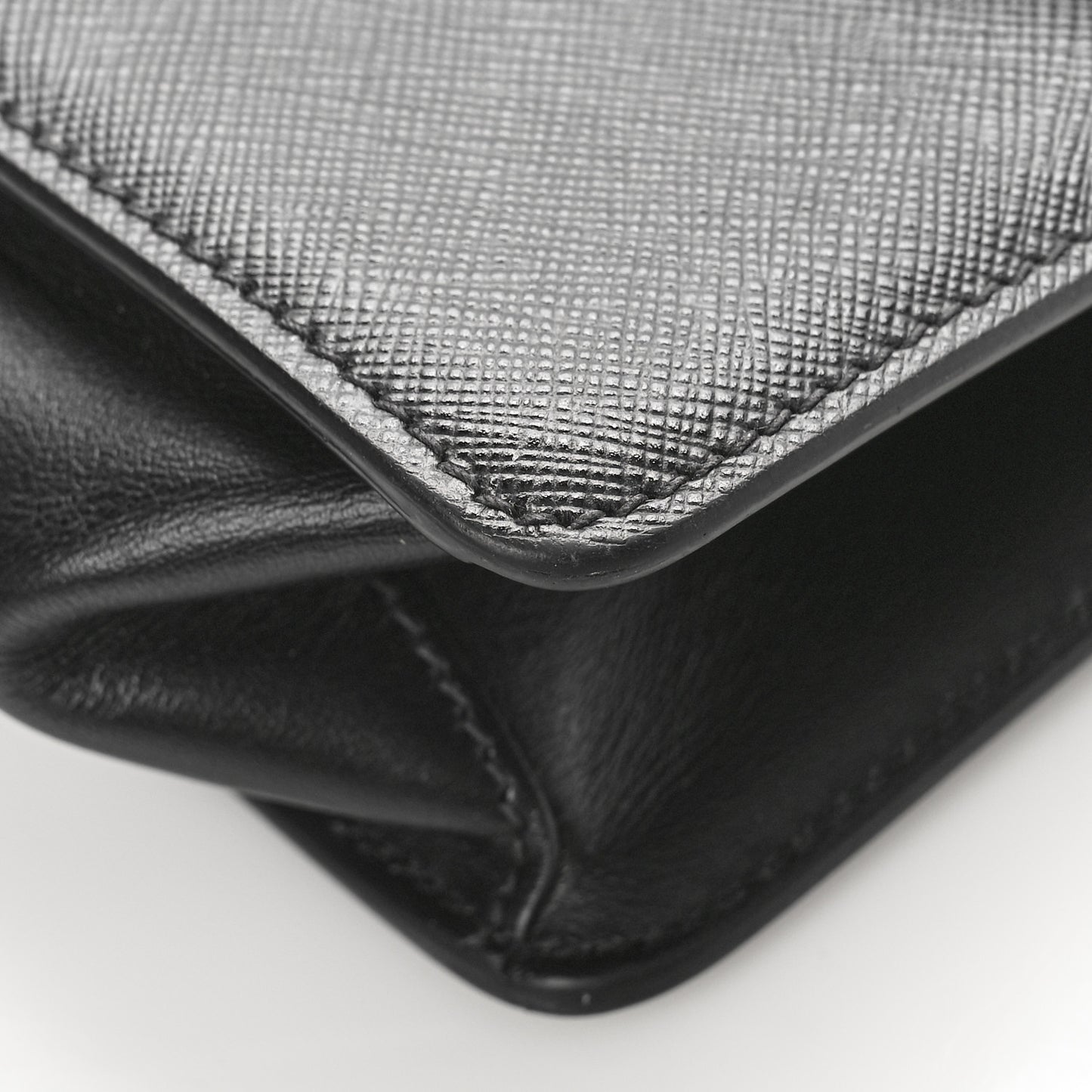 Saffiano Soft Calfskin Metal Triangle Logo Envelope Chain Shoulder Bag Black