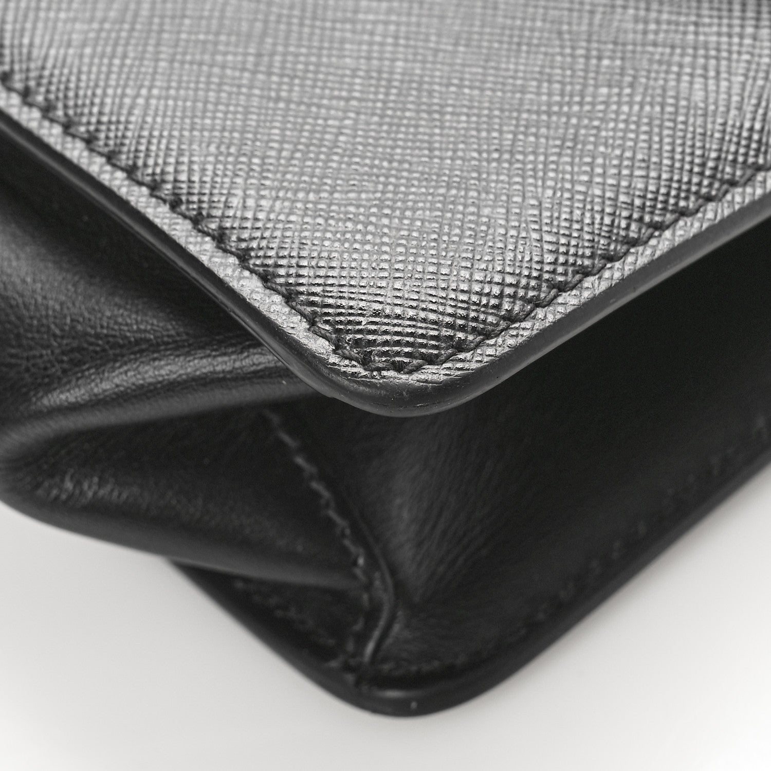 Prada Saffiano Soft Calfskin Metal Triangle Logo Envelope Chain Shoulder Bag Black 8 of 8