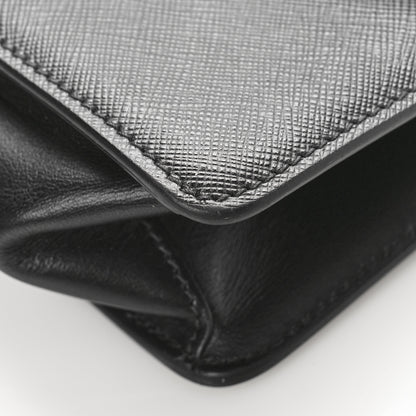 Prada Saffiano Soft Calfskin Metal Triangle Logo Envelope Chain Shoulder Bag Black 8 of 8