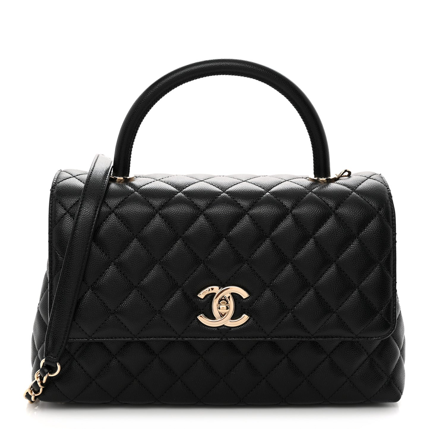 Caviar Quilted Small Coco Handle Flap Black