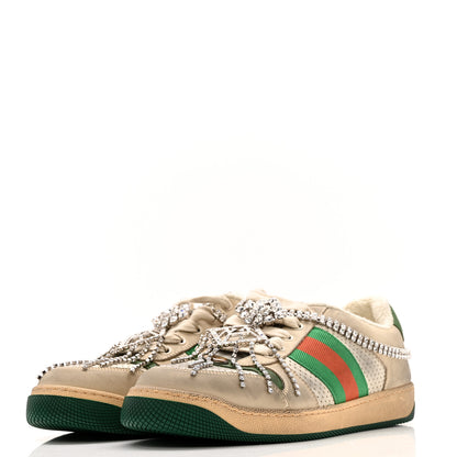 Gucci Nubuck Calfskin Web Removable Crystals Mens Screener Sneakers 7 Dusty Milk New Mystic White 4 of 12