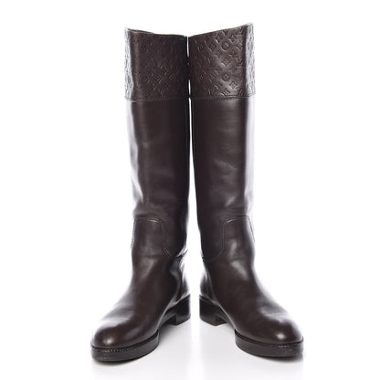 Louis Vuitton Calfskin Embossed Monogram Knee High Riding Boots 37 Brown 5 of 15