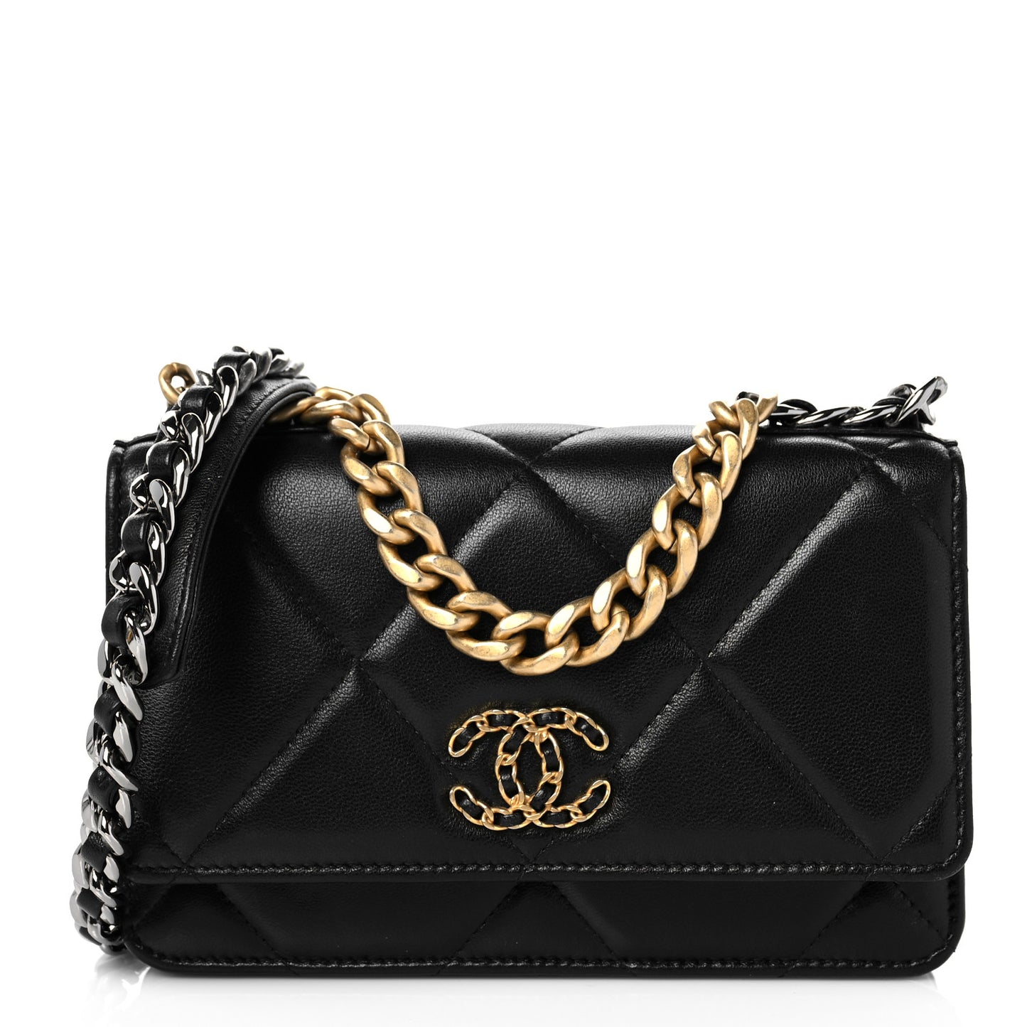 Lambskin Quilted Chanel 19 Wallet On Chain WOC Black