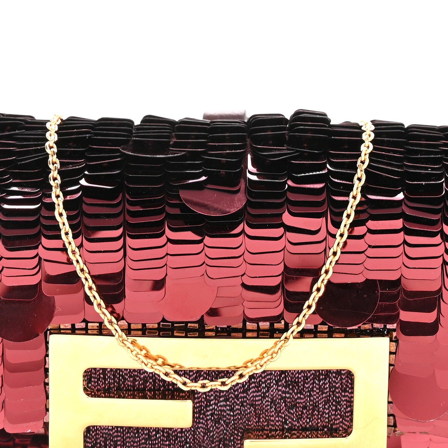 Fendi Sequin Paillettes Shiny Nappa Sex and the City Nano Maxi Buckle Baguette Charm Granata 8 of 11