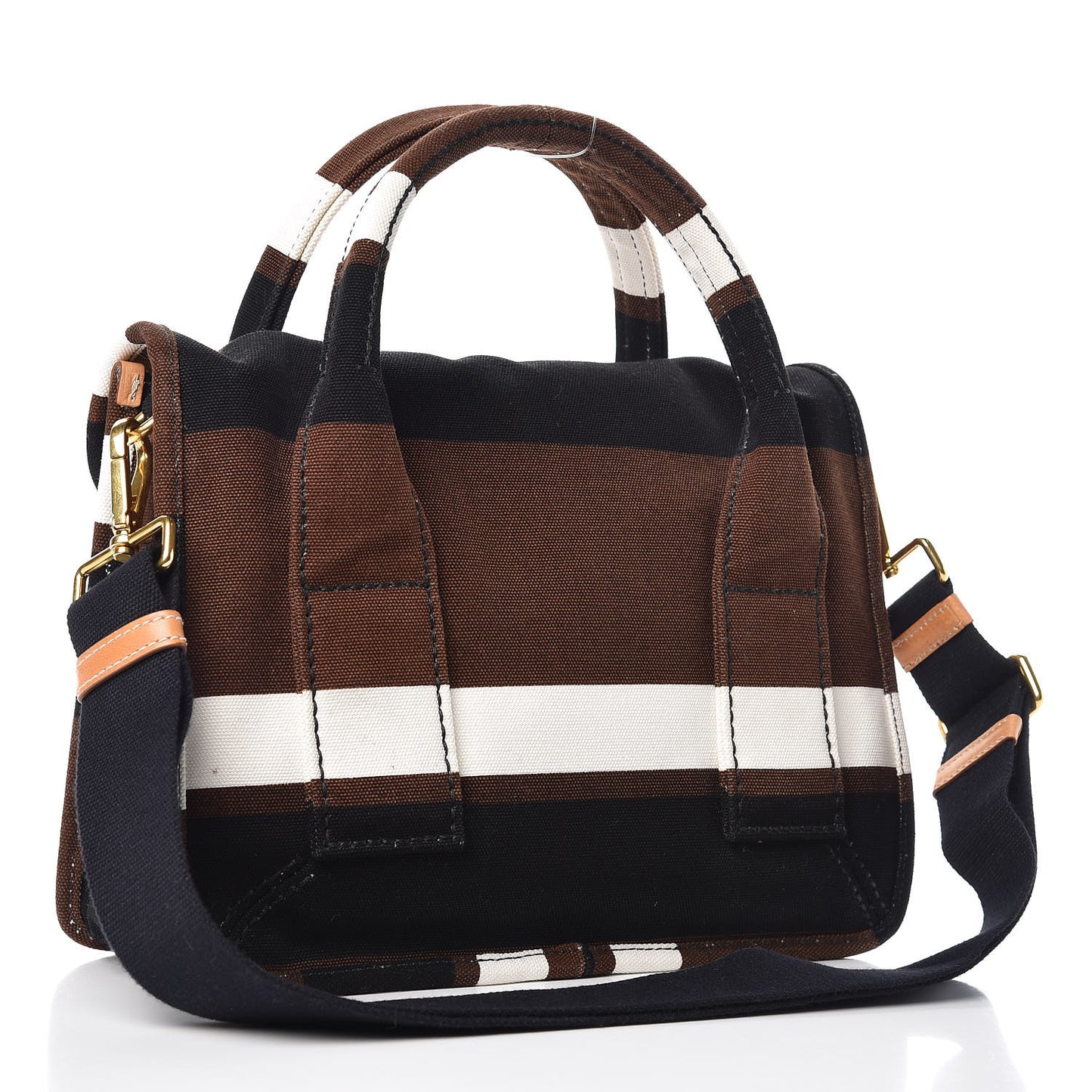 Canvas Canapa Righe Striped Top Handle Satchel Tabacco
