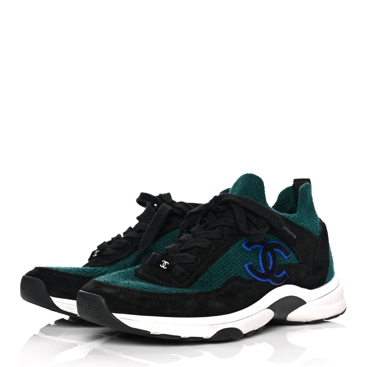 Fabric Suede Calfskin Womens CC Sneakers 40 Dark Green Black