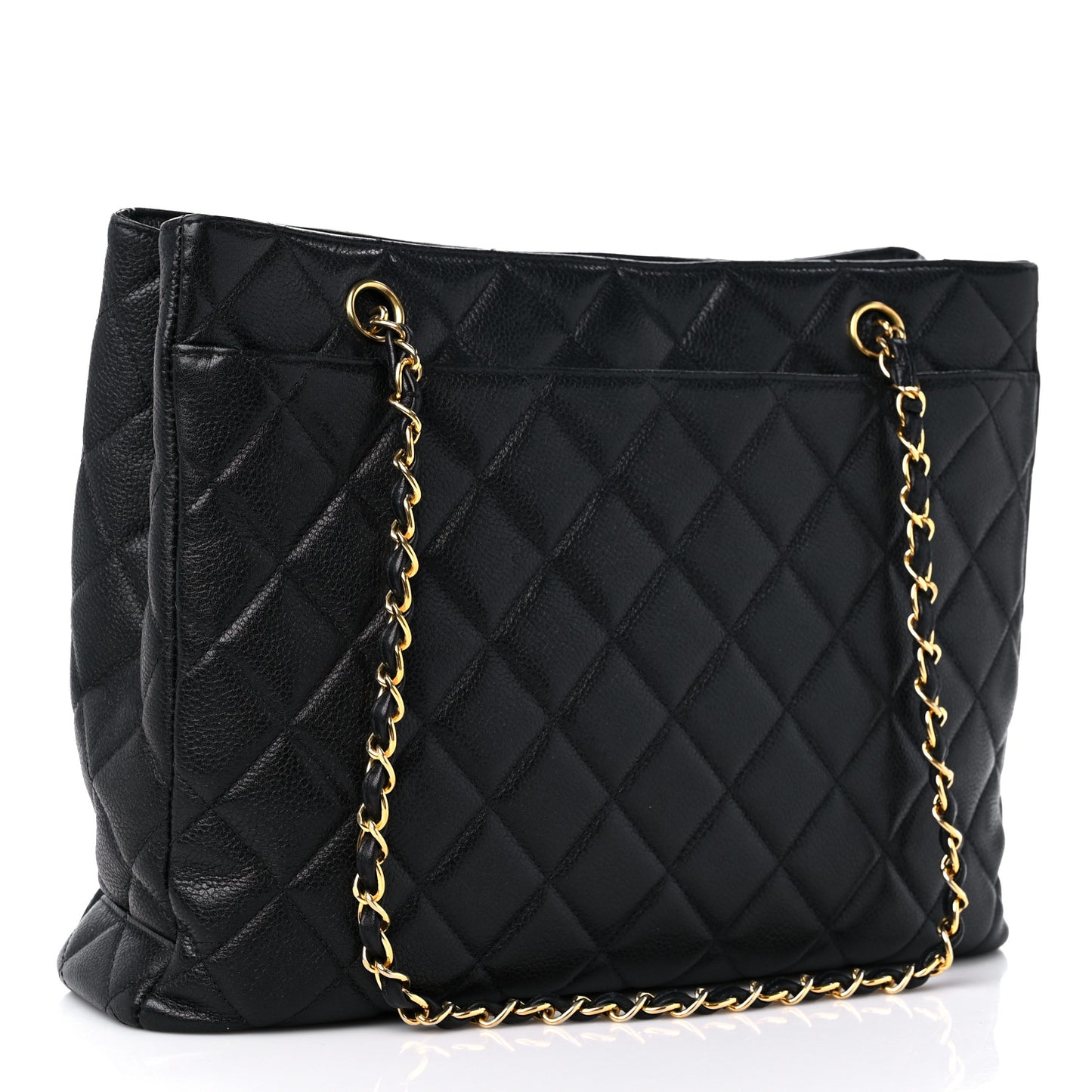 Caviar Quilted Shopping Tote Black