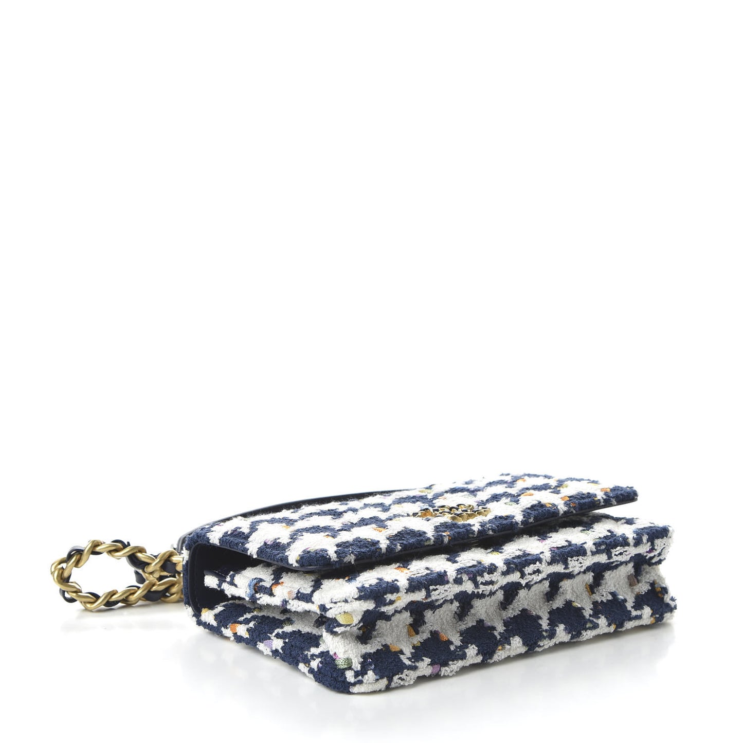Tweed Quilted 19 Wallet On Chain WOC Ecru Navy Blue Multicolor