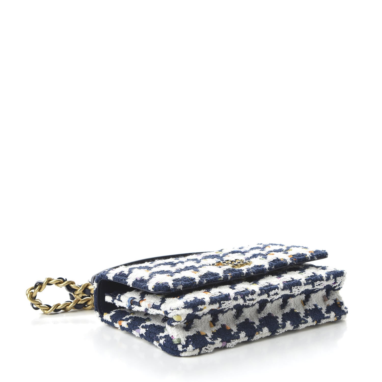 Chanel Tweed Quilted 19 Wallet On Chain WOC Ecru Navy Blue Multicolor 4 of 12